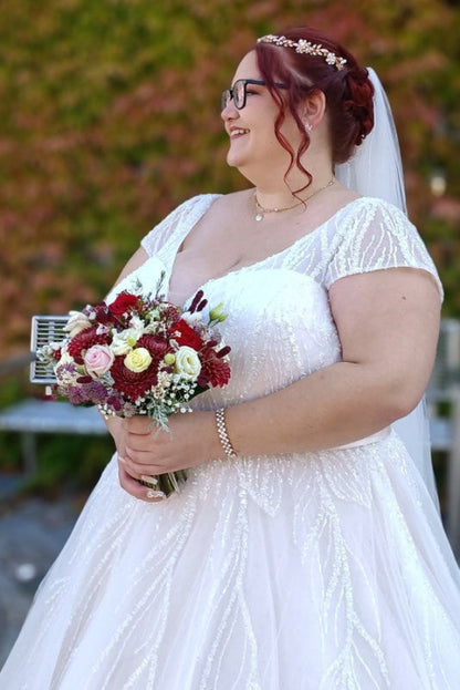 Plus Size Wedding Dresses Aline Cap Sleeves With Beadings