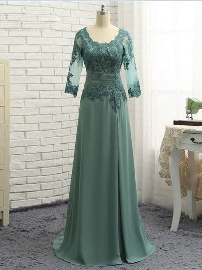Noble A-shaped Princess Chiffon Sticker Spoon 3/4 Sleeve Mother of the Bride Dresses