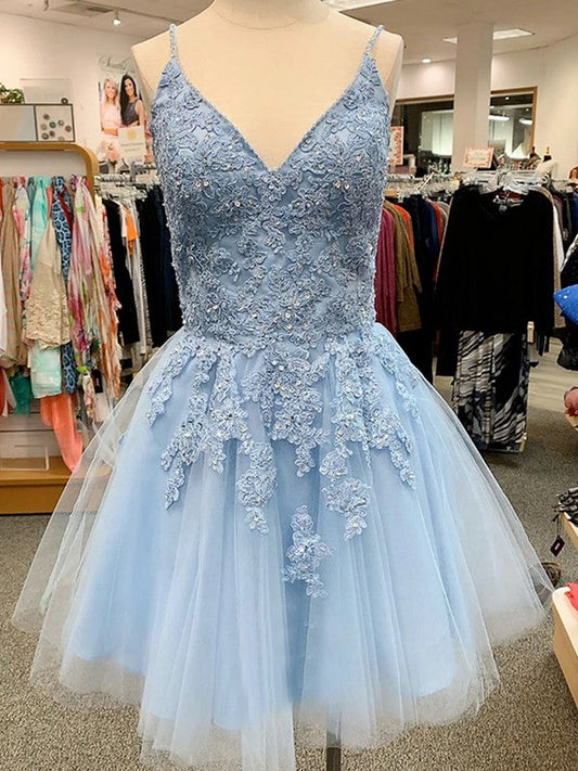 Perfect Princess Style Tulle Applique V-neck Sleeveless Short Homecoming Dress