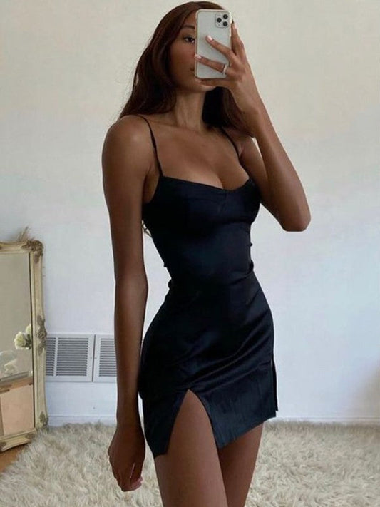 Tight straight tube  woven satin pleated thin shoulder strap sleeveless short Homecoming Dress