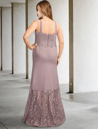 Aimishang  Two Piece A-Line Mother of the Bride Dresses Plus Size Hide Belly Curve Elegant Dress Formal Asymmetrical Sleeveless Square Neck Chiffon with Appliques Splicing