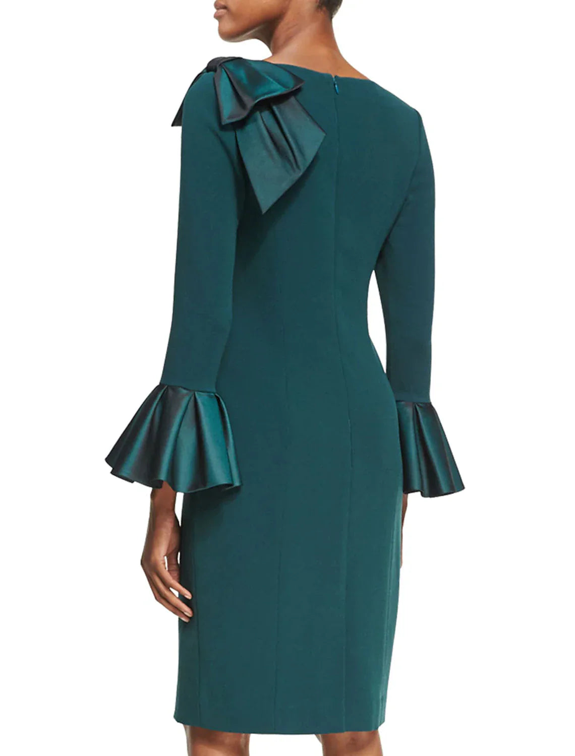 Sheath / Column Mother of the Bride Dress Vintage Minimalist Elegant Jewel Neck Knee Length Shantung Stretch Satin Stretch Fabric Long Sleeve with Bow(s) Ruffles Draping