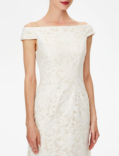 Aimishang Sheath / Column Mother of the Bride Dress Elegant Off Shoulder Floor Length Lace Short Sleeve No with Lace
