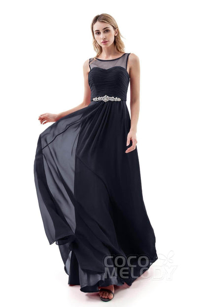 A-Line Sweep-Brush Train Chiffon Dress PR3400