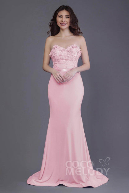 Mermaid Sweep Train Knitted Fabric Bridesmaid Dress PR3484