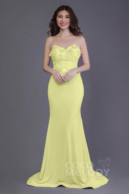 Mermaid Sweep Train Knitted Fabric Bridesmaid Dress PR3484