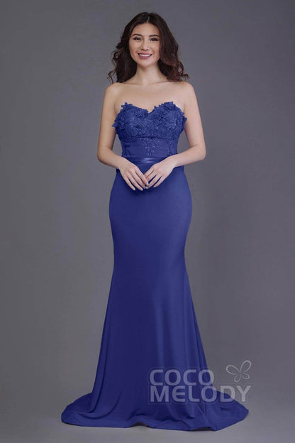 Mermaid Sweep Train Knitted Fabric Bridesmaid Dress PR3484