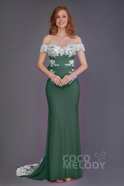 Mermaid Sweep Train Knitted Fabric Bridesmaid Dress PR3491