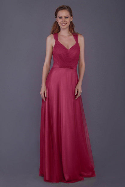 Sheath-Column Floor Length Tulle Bridesmaid Dress PR3496