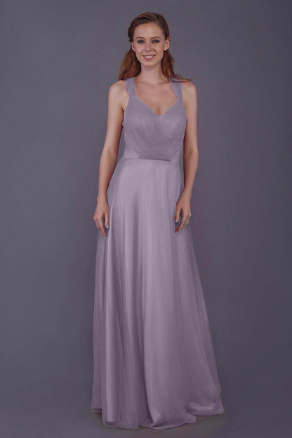 Sheath-Column Floor Length Tulle Bridesmaid Dress PR3496