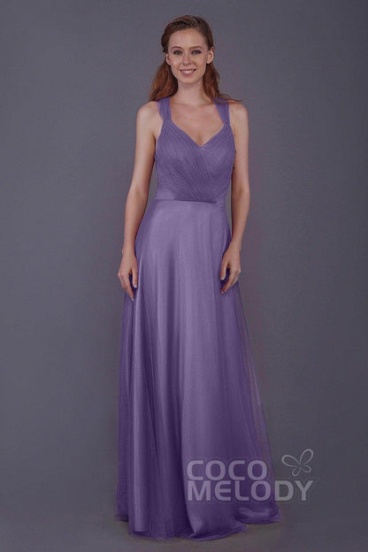 Sheath-Column Floor Length Tulle Bridesmaid Dress PR3496