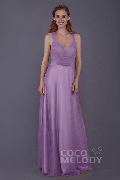 Sheath-Column Floor Length Tulle Bridesmaid Dress PR3496