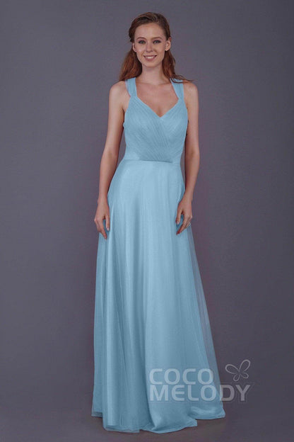 Sheath-Column Floor Length Tulle Bridesmaid Dress PR3496