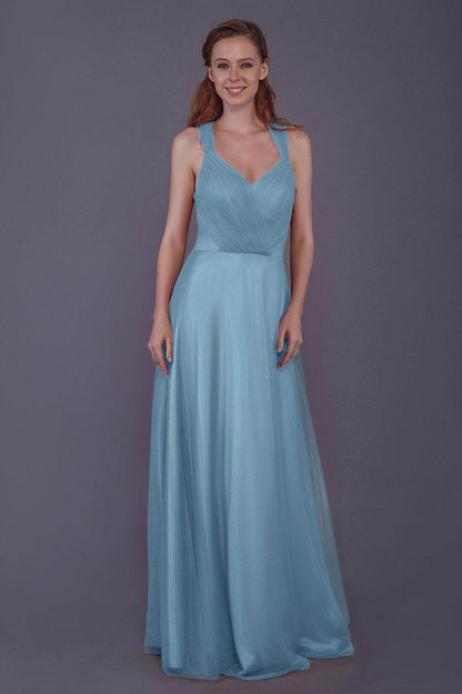Sheath-Column Floor Length Tulle Bridesmaid Dress PR3496