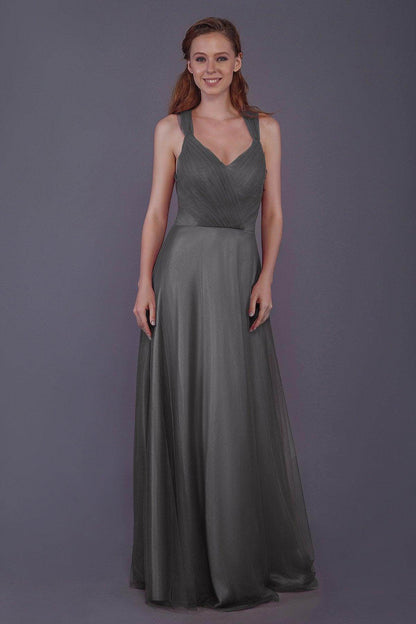 Sheath-Column Floor Length Tulle Bridesmaid Dress PR3496