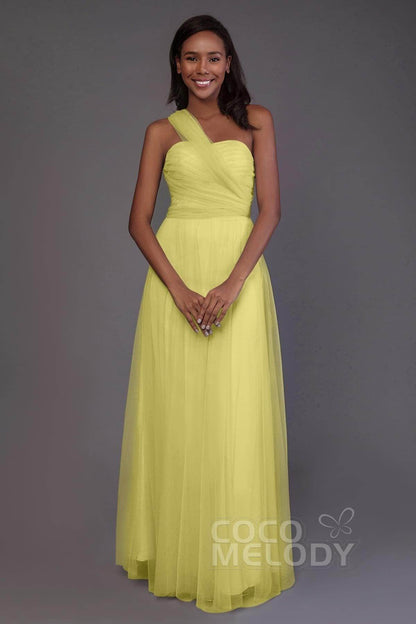 Sheath-Column Floor Length Tulle Bridesmaid Dress PR3502