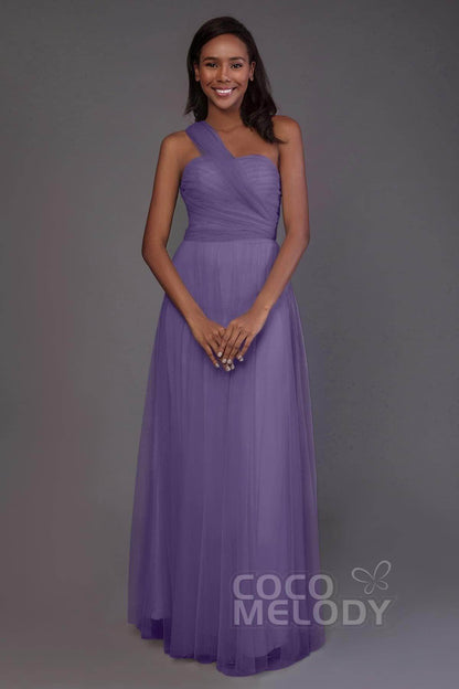 Sheath-Column Floor Length Tulle Bridesmaid Dress PR3502