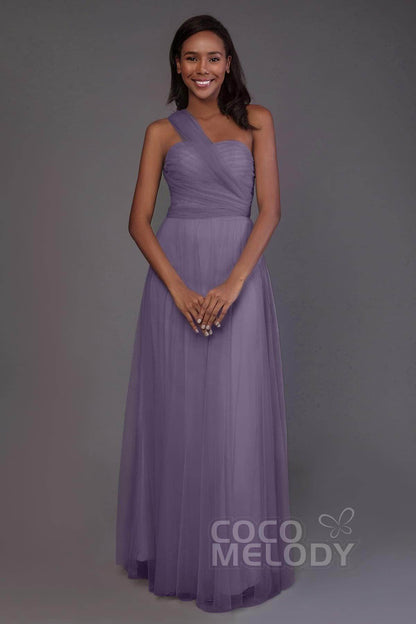 Sheath-Column Floor Length Tulle Bridesmaid Dress PR3502