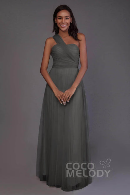 Sheath-Column Floor Length Tulle Bridesmaid Dress PR3502