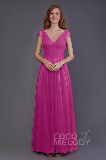Sheath-Column Floor Length Tulle Bridesmaid Dress PR3510