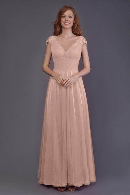 Sheath-Column Floor Length Tulle Bridesmaid Dress PR3510