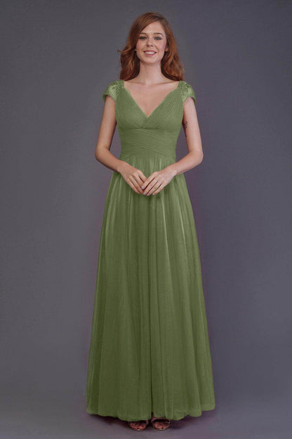Sheath-Column Floor Length Tulle Bridesmaid Dress PR3510