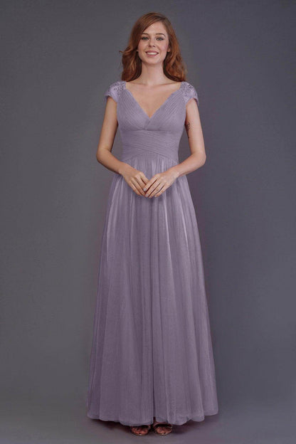 Sheath-Column Floor Length Tulle Bridesmaid Dress PR3510