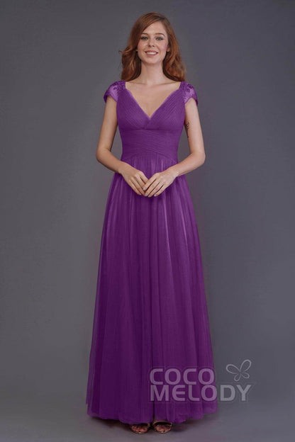 Sheath-Column Floor Length Tulle Bridesmaid Dress PR3510