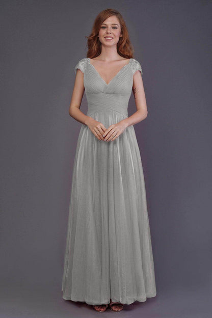 Sheath-Column Floor Length Tulle Bridesmaid Dress PR3510