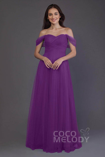 Sheath-Column Floor Length Tulle Bridesmaid Dress PR3512