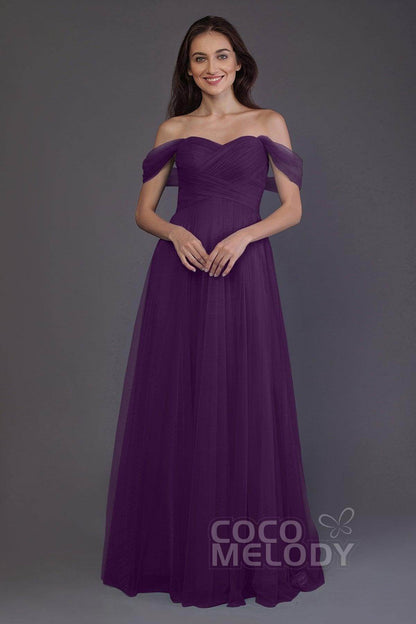 Sheath-Column Floor Length Tulle Bridesmaid Dress PR3512