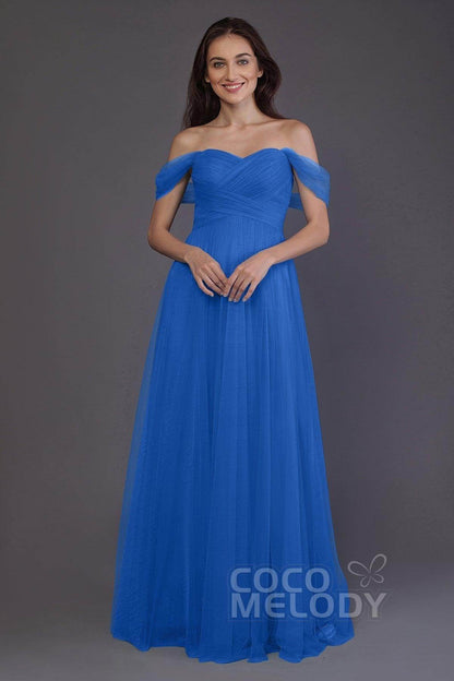 Sheath-Column Floor Length Tulle Bridesmaid Dress PR3512