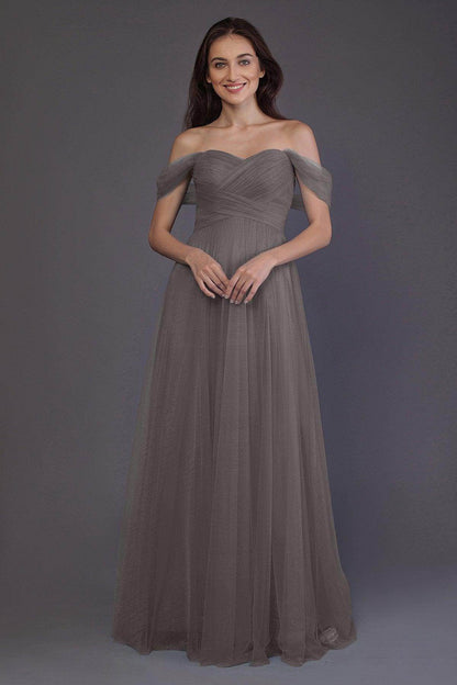 Sheath-Column Floor Length Tulle Bridesmaid Dress PR3512