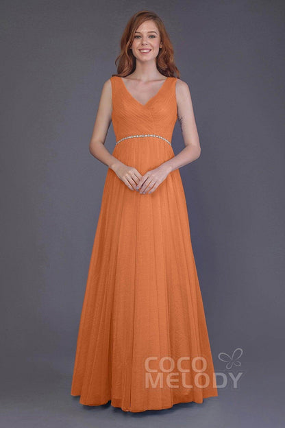Sheath-Column Floor Length Tulle Bridesmaid Dress PR3518