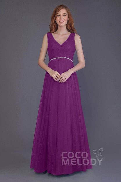 Sheath-Column Floor Length Tulle Bridesmaid Dress PR3518