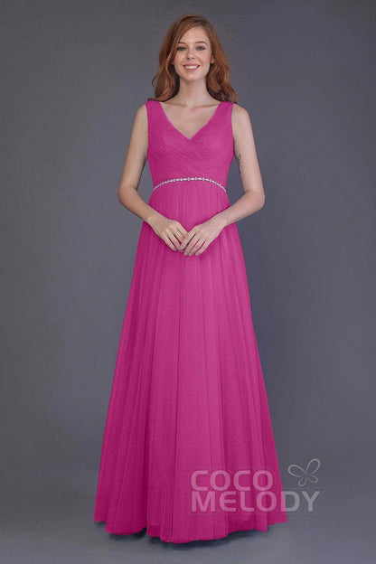 Sheath-Column Floor Length Tulle Bridesmaid Dress PR3518
