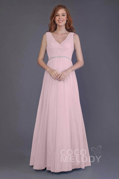 Sheath-Column Floor Length Tulle Bridesmaid Dress PR3518