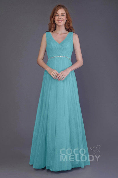 Sheath-Column Floor Length Tulle Bridesmaid Dress PR3518