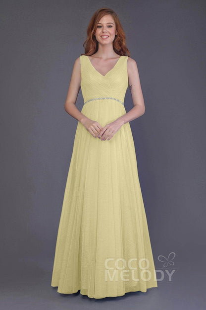 Sheath-Column Floor Length Tulle Bridesmaid Dress PR3518