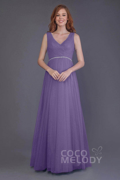 Sheath-Column Floor Length Tulle Bridesmaid Dress PR3518
