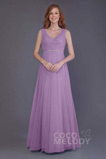 Sheath-Column Floor Length Tulle Bridesmaid Dress PR3518