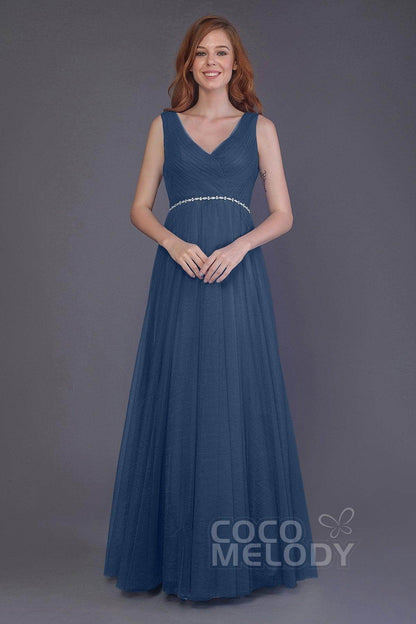 Sheath-Column Floor Length Tulle Bridesmaid Dress PR3518