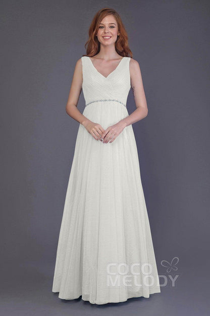 Sheath-Column Floor Length Tulle Bridesmaid Dress PR3518