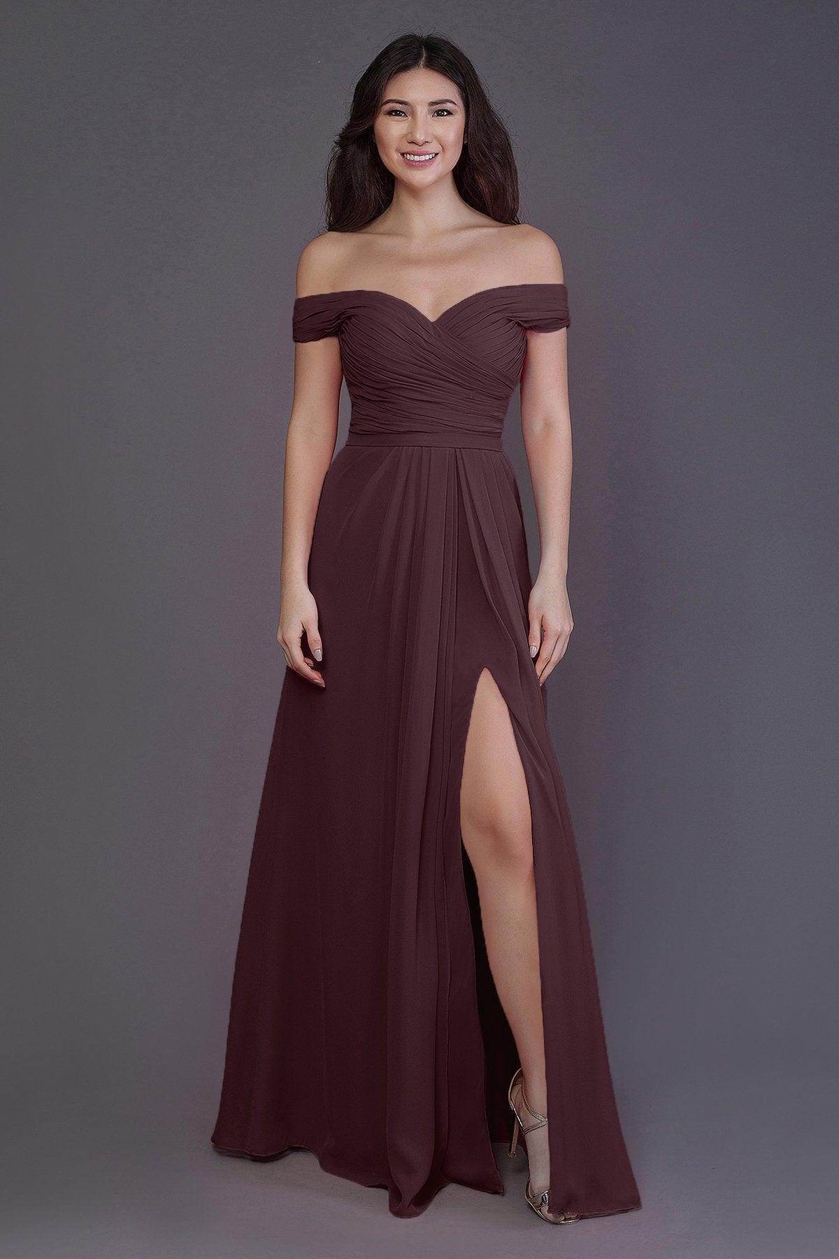 Sheath-Column Floor Length Chiffon Bridesmaid Dress PR3536