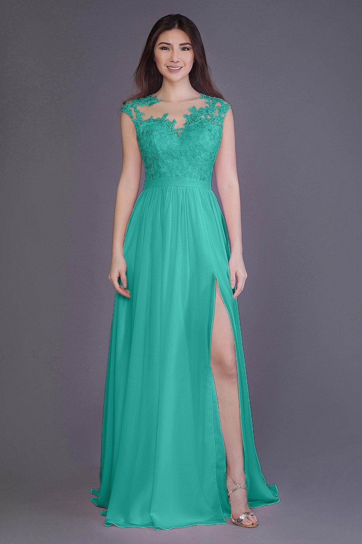 Sheath Floor Length Chiffon and Lace Bridesmaid Dress PR3554