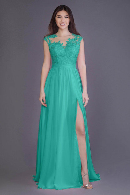Sheath Floor Length Chiffon and Lace Bridesmaid Dress PR3554