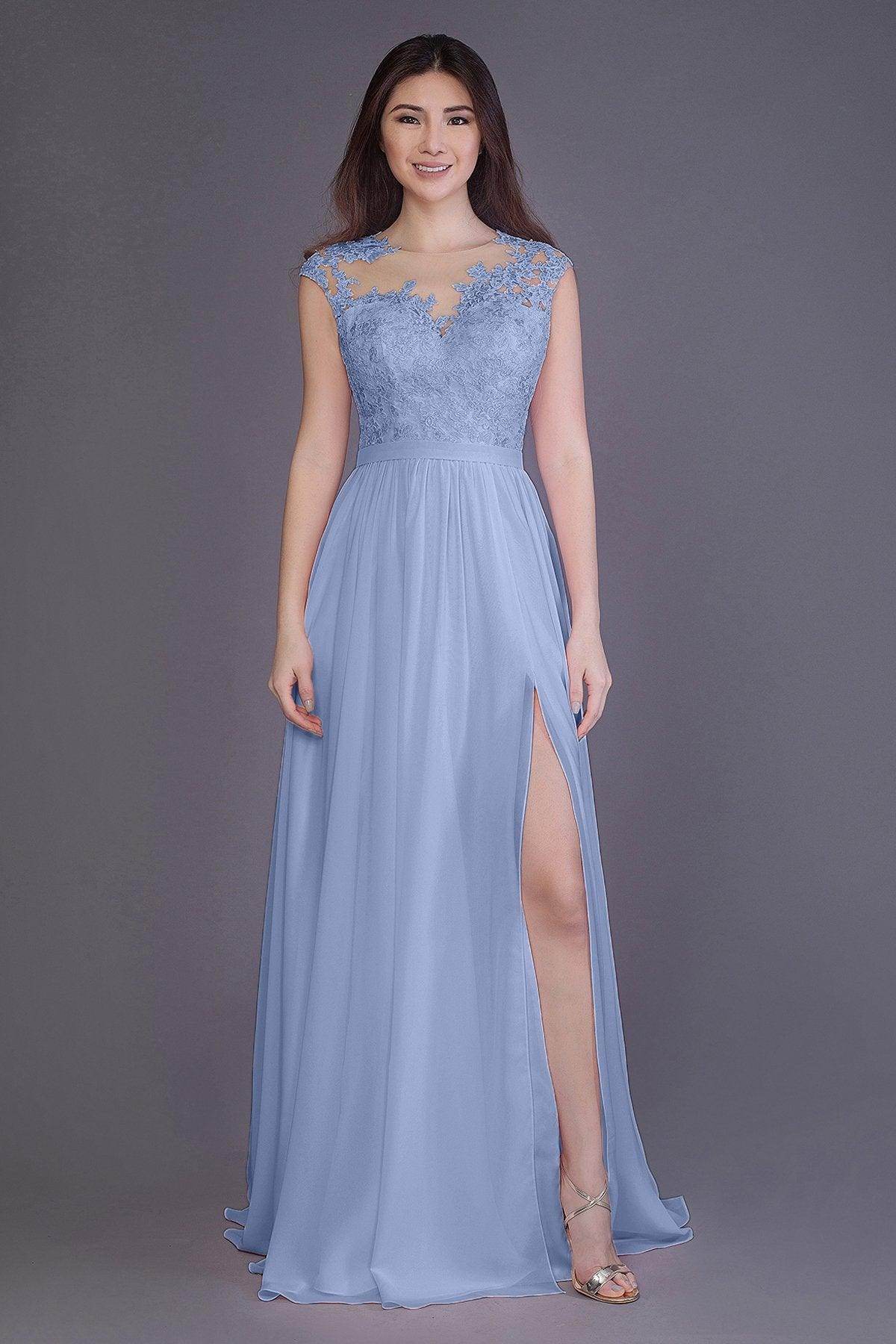 Sheath Floor Length Chiffon and Lace Bridesmaid Dress PR3554