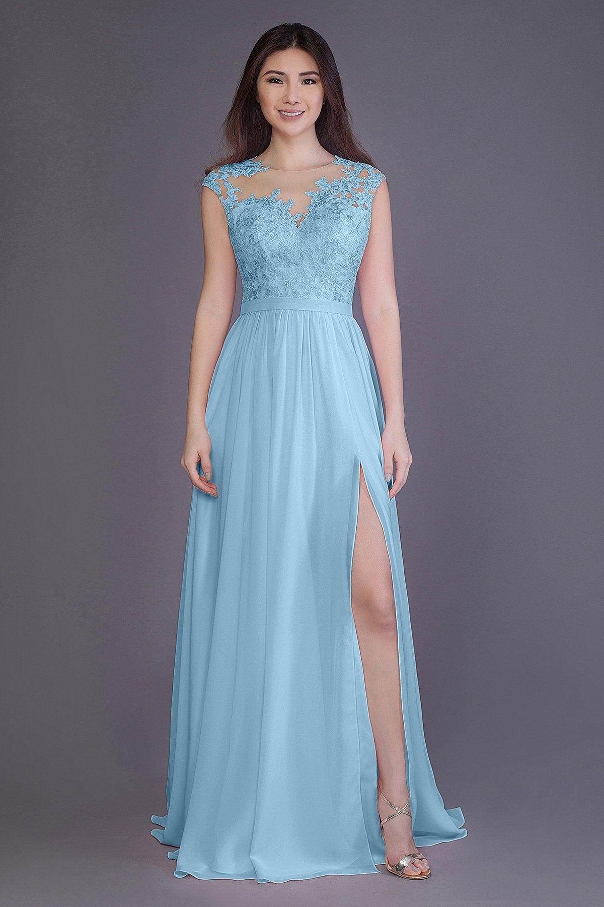 Sheath Floor Length Chiffon and Lace Bridesmaid Dress PR3554