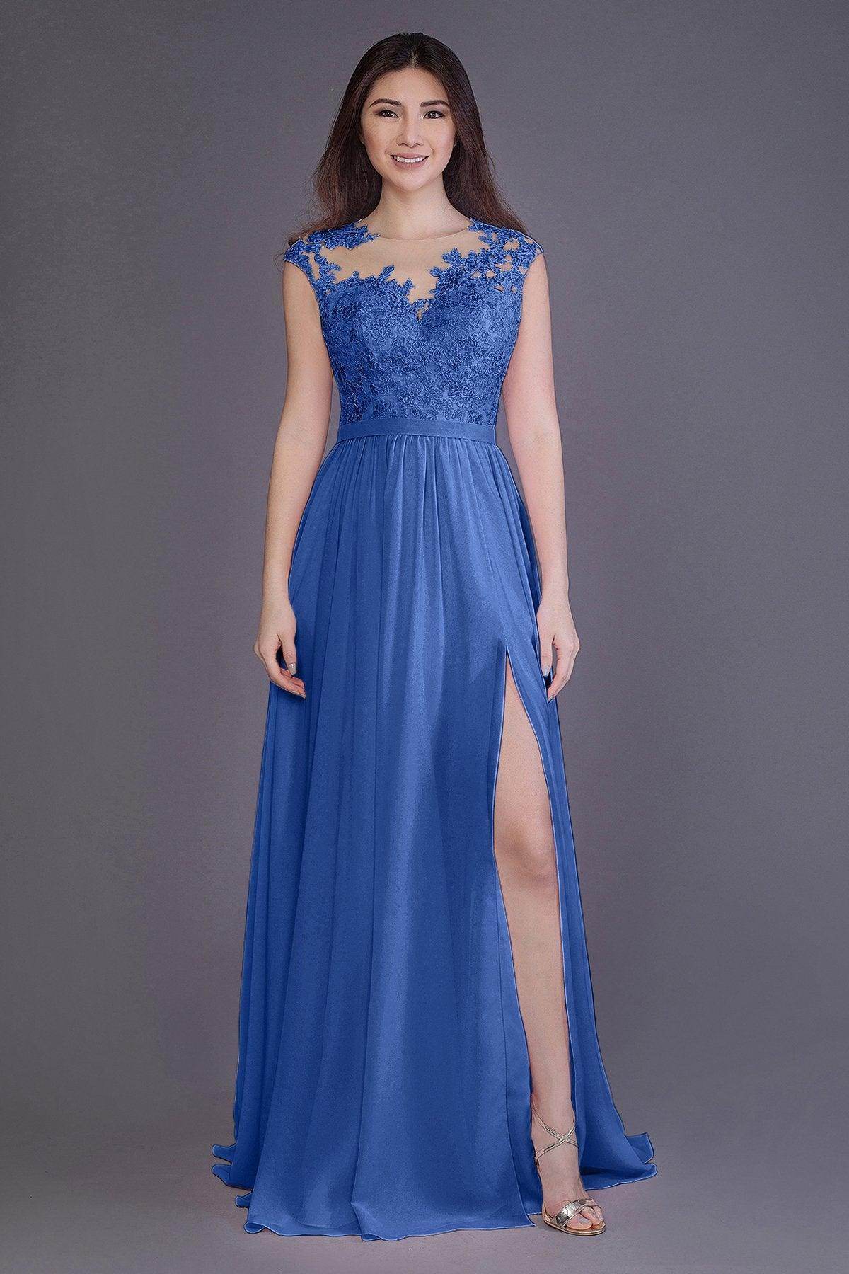 Sheath Floor Length Chiffon and Lace Bridesmaid Dress PR3554