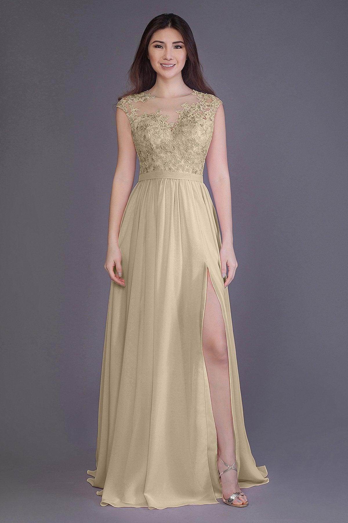 Sheath Floor Length Chiffon and Lace Bridesmaid Dress PR3554